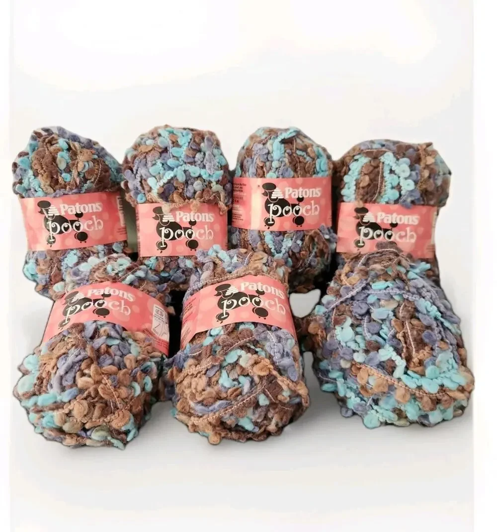 Patons Pooch Yarn Lot 7 Skeins Super Bulky 6 Boucle Textured In Blue Point
